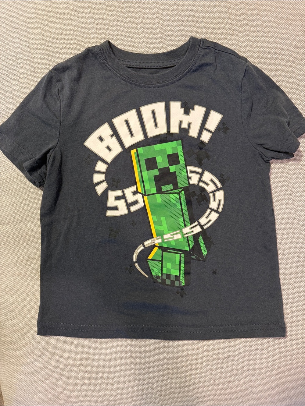 Boys Black 'Boom' Creeper Minecraft Tee - dark gray